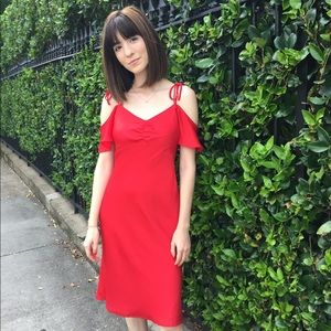 Express Red Off-Shoulder Slip Dress